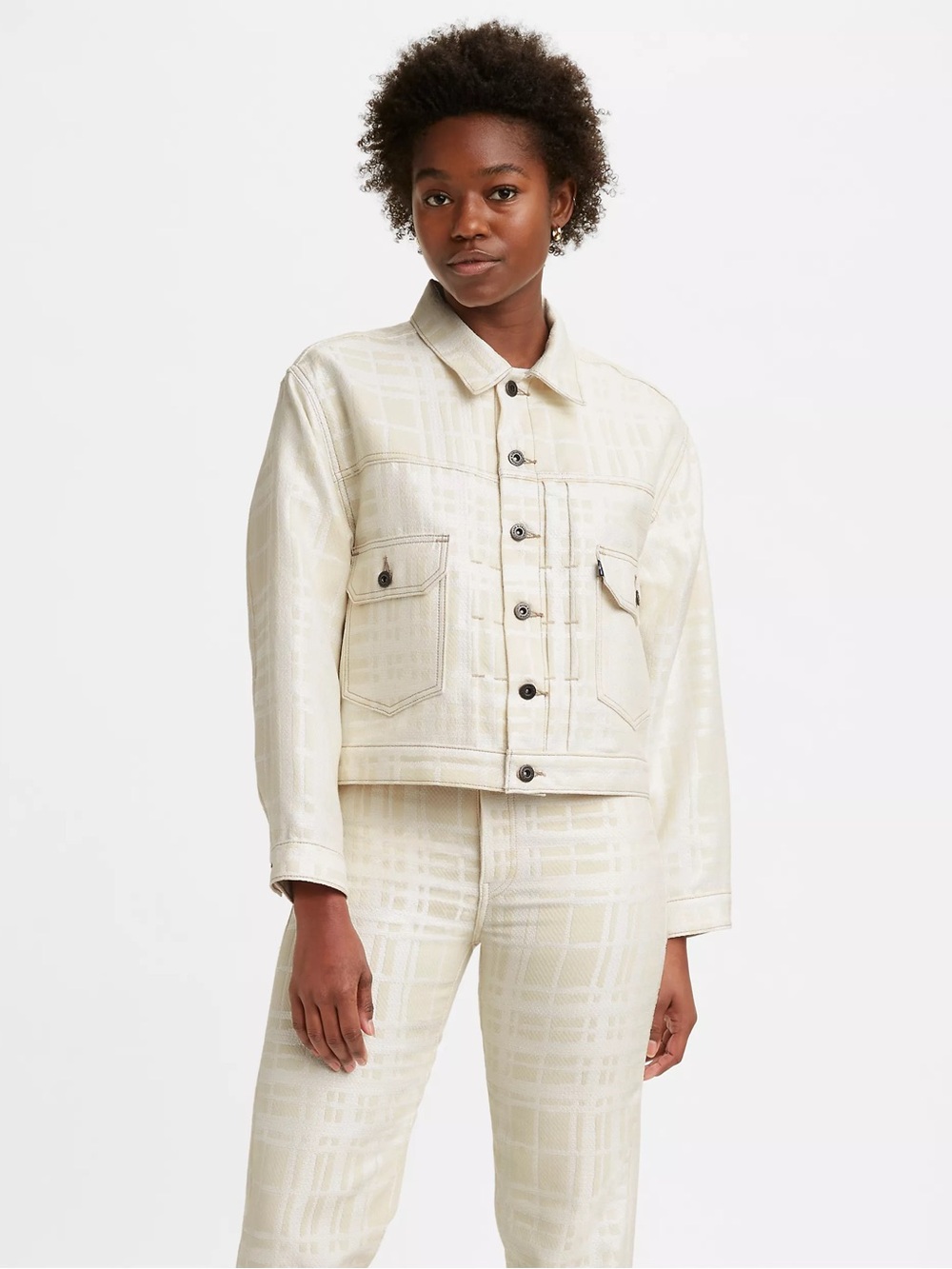 Levi's Iconic Cream Type II Trucker Jacket Boxy Wax Italian Plaid Large